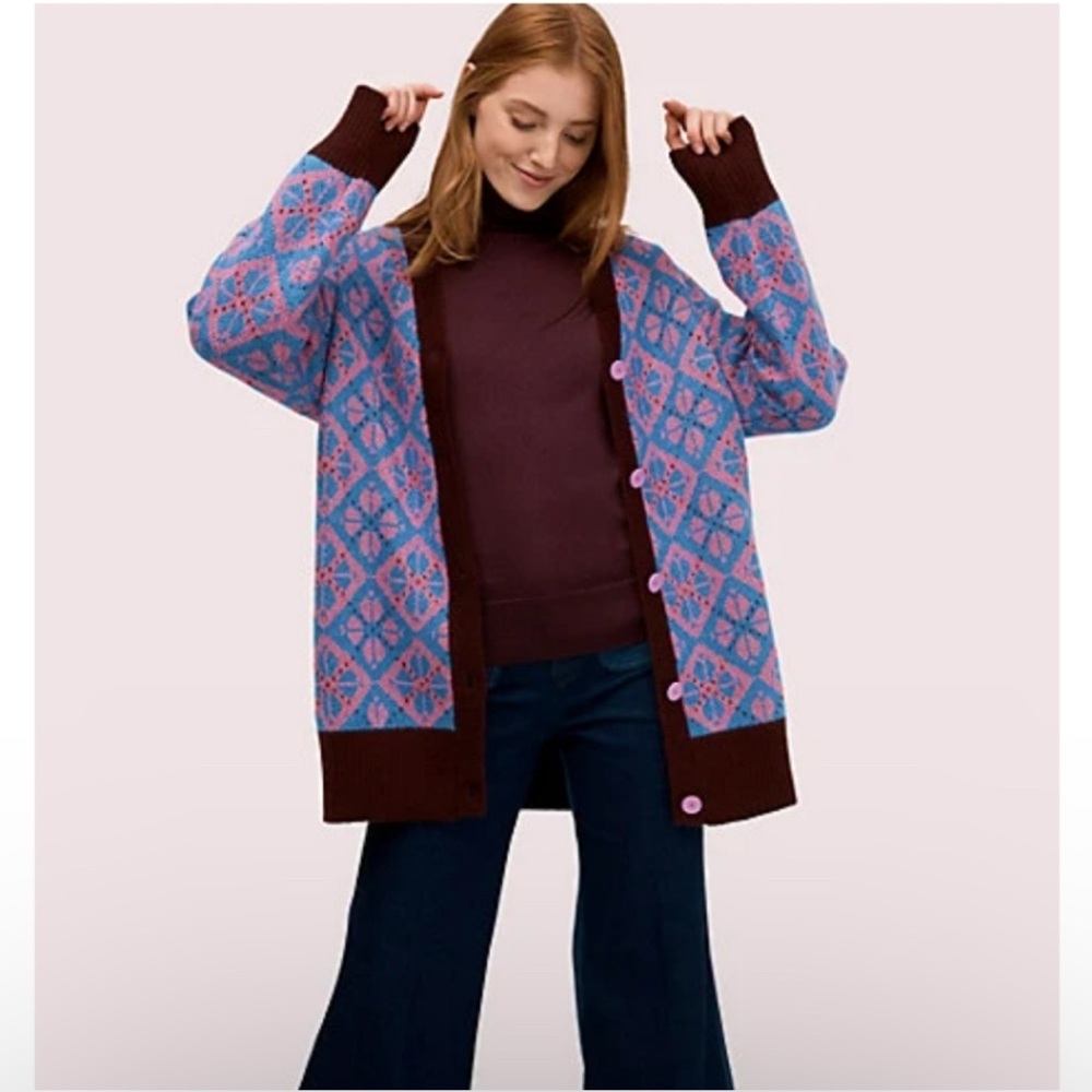 Kate Spade Geo Cardigan Sweater Medium NWT Mohair Blend